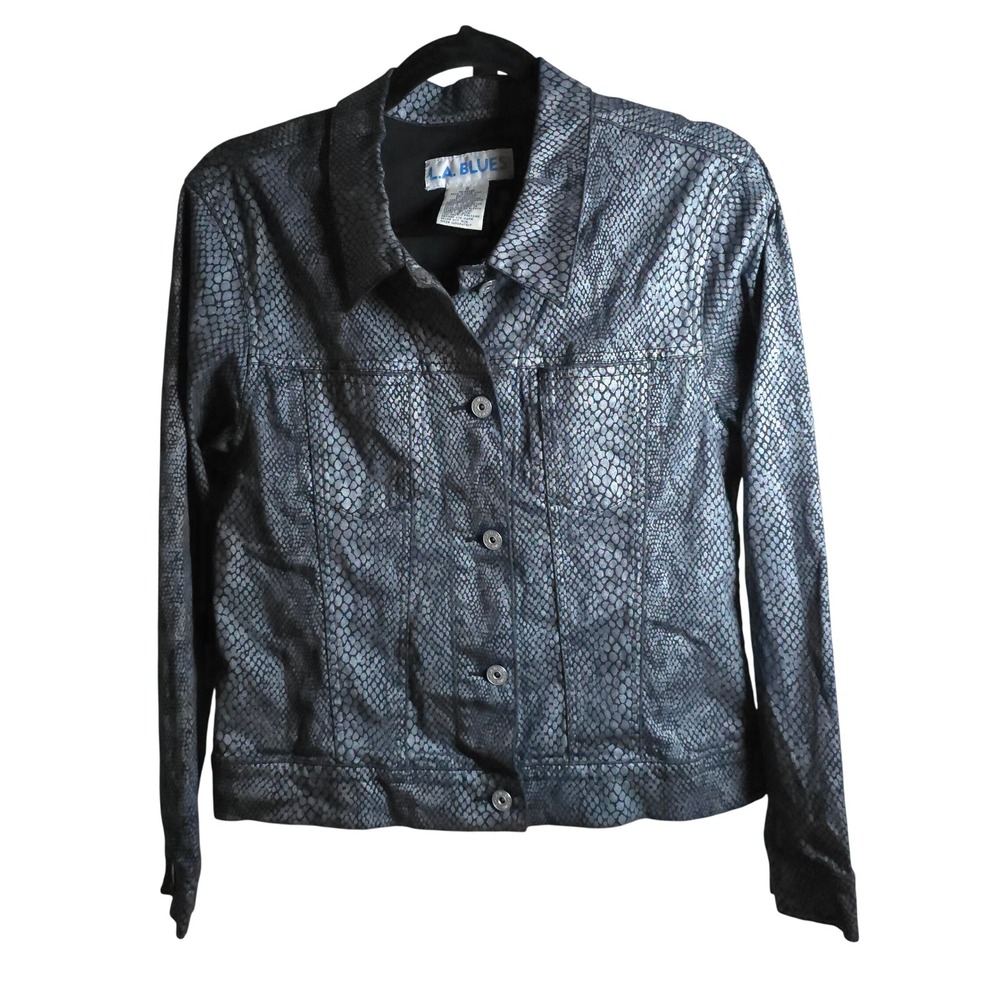 L.A. Blues Snakeskin Print Denim Jacket Womens Size 6‎ Cropped Button Front - Picture 5 of 8